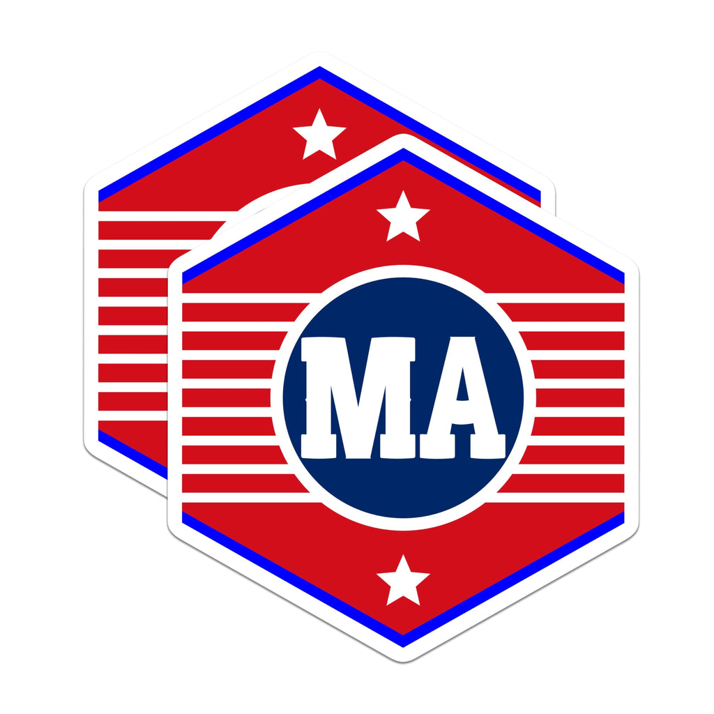 (2 Pack) Patriotic MA Magnets - Red White Blue Decor - Stars Stripes Hexagon Display - 5 Inches On Longest Side - Thick Durable Magnet - Made in USA - MAG19208