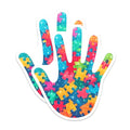 (2 Pack) Autism Awareness Stickers - Colorful Puzzle Piece Hand - Special Needs Advocacy - 5" On Longest Side - Sticks to Smooth Flat Surfaces - Made in USA - BMCS7892