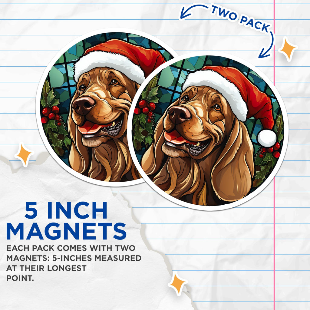 (2 Pack) Christmas Dog Magnets - Stained Glass Basset Hound - Holiday Pet Lover Display - 5 Inches On Longest Side - Thick Durable Magnet - Made in USA - MAG29868