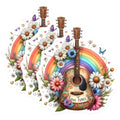 (3 Pack) Guitar Rainbow Decals - Musical Instrument Stickers - Flower Power Decal - 3 Inches On Longest Side - Easy Peel & Apply - Made in USA - 3MCS4912