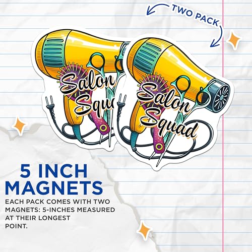(2 Pack) Salon Squad Magnets - Hairdresser Decor - Hair Salon Accessories - 5" On Longest Side - for Cars, Fridges, Toolboxes - Made in USA - MAG7564