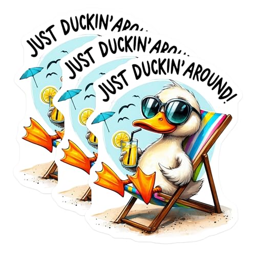 (3 Pack) Duckin Around Decals - Relaxing Duck - Summer Beach Scene Decal- 3 Inches On Longest Side - Easy Peel & Apply - Made in USA - 3MCS5100