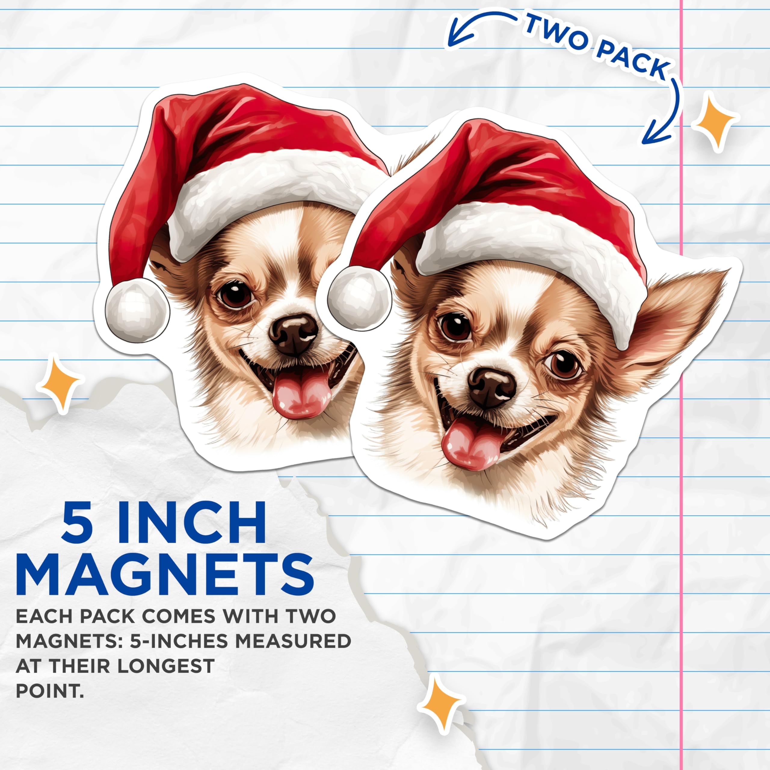 (2 Pack) Chihuahua Christmas Magnets - Santa Hat Dog Magnets - Holiday Pet Decor Stocking Stuffer - 5 Inches On Longest Side - Thick Durable Magnet - Made in USA - MAG25316