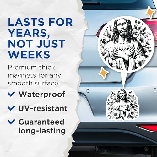 (2 Pack) Christian Faith Magnets - Jesus Design - Religious Decoration for Home or Office - 5" On Longest Side - for Cars, Fridges, Toolboxes - Made in USA - MAG7325