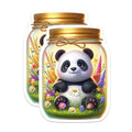 (2 Pack) Cute Panda Stickers - Jar with Flowers - Animal Cartoon Stickers - 5" On Longest Side - Sticks to Smooth Flat Surfaces - Made in USA - BMCS9387