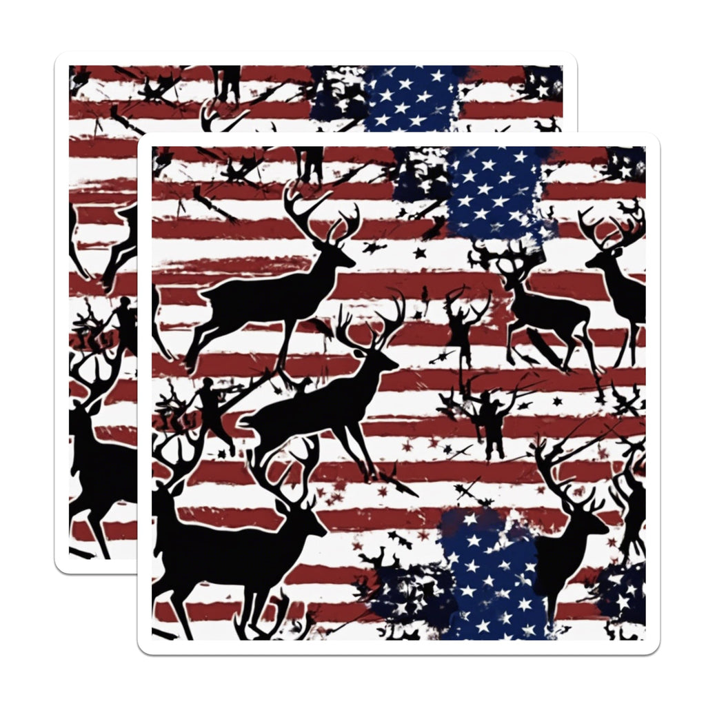 (2 Pack) American Flag Deer Magnets - Patriotic Hunter Decor - Rustic Wildlife Art - Distressed Flag - Outdoor Enthusiast - 5 Inches On Longest Side - Thick Durable Magnet - Made in USA - MAG19540