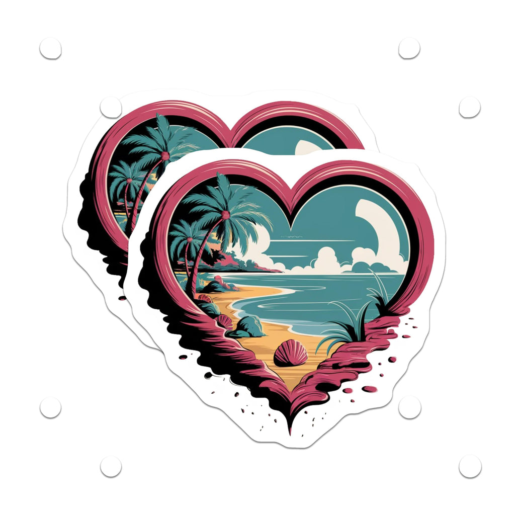 (2 Pack) Tropical Beach Heart Magnets - Island Getaway Decor - Summer Vibe Fridge Souvenir - 5 Inches On Longest Side - Thick Durable Magnet - Made in USA - MAG26315