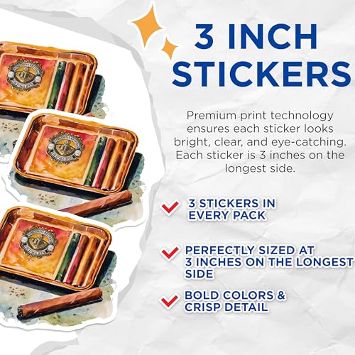 (3 Pack) Cigar Decals - Smoking Stickers - Ashtray Art Decals- 3 Inches On Longest Side - Easy Peel & Apply - Made in USA - 3MCS5943
