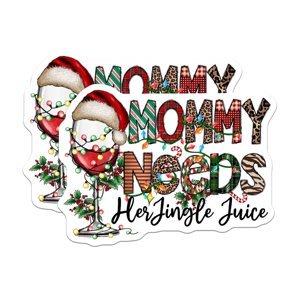 (2 Pack) Mommy Needs Jingle Juice Magnets - Funny Holiday Refrigerator Decor - Christmas Wine Lover Mom Accent - 5 Inches On Longest Side - Thick Durable Magnet - Made in USA - MAG25399