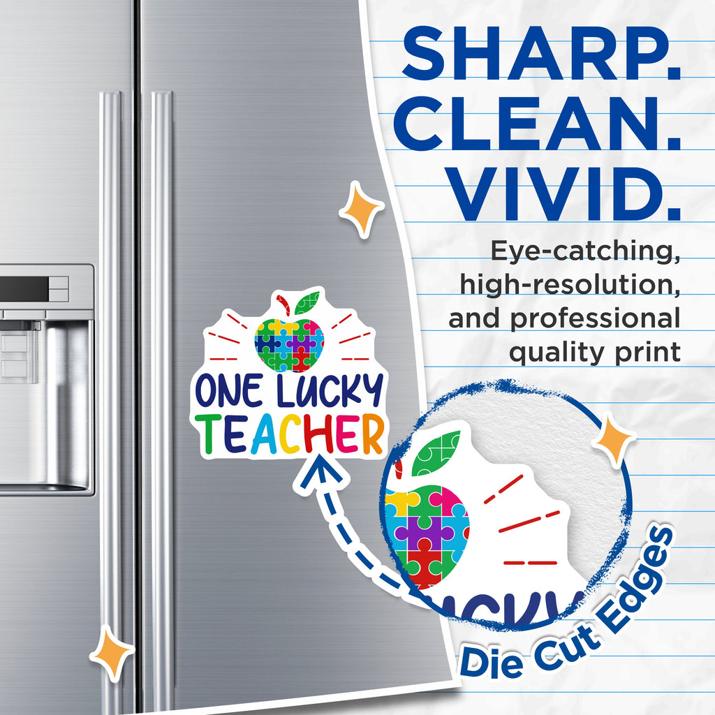 (2 Pack) One Lucky Teacher Magnets - Autism Awareness - Special Education Classroom Fridge Decor - 5 Inches On Longest Side - Thick Durable Magnet - Made in USA - MAG36110