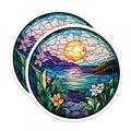 (2 Pack) Stained Glass Ocean Magnets - Vibrant Sunset Landscape - Artistic Tropical Refrigerator Accents - 5 Inches On Longest Side - Thick Durable Magnet - Made in USA - MAG24170