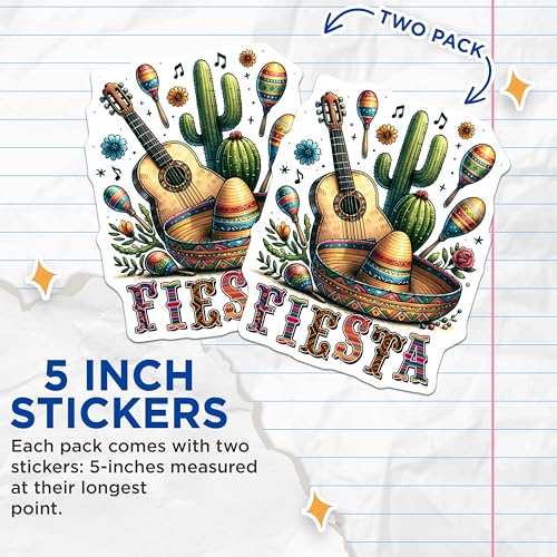 (2 Pack) Fiesta Cactus Stickers - Fun Mexican Folk Art - Colorful Celebration Decal - 5" On Longest Side - Sticks to Smooth Flat Surfaces - Made in USA - BMCS8220