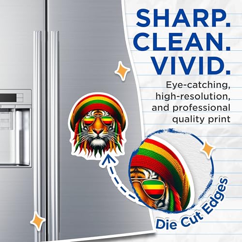 (2 Pack) Rasta Lion Magnets - Cool Tiger Magnets - Colorful Animal Magnets - 5" On Longest Side - for Cars, Fridges, Toolboxes - Made in USA - MAG4384