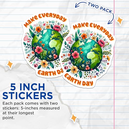 (2 Pack) Make Everyday Earth Day Stickers - Eco-Friendly Earth Day - Environmental Awareness Stickers - 5" On Longest Side - Sticks to Smooth Flat Surfaces - Made in USA - BMCS9749