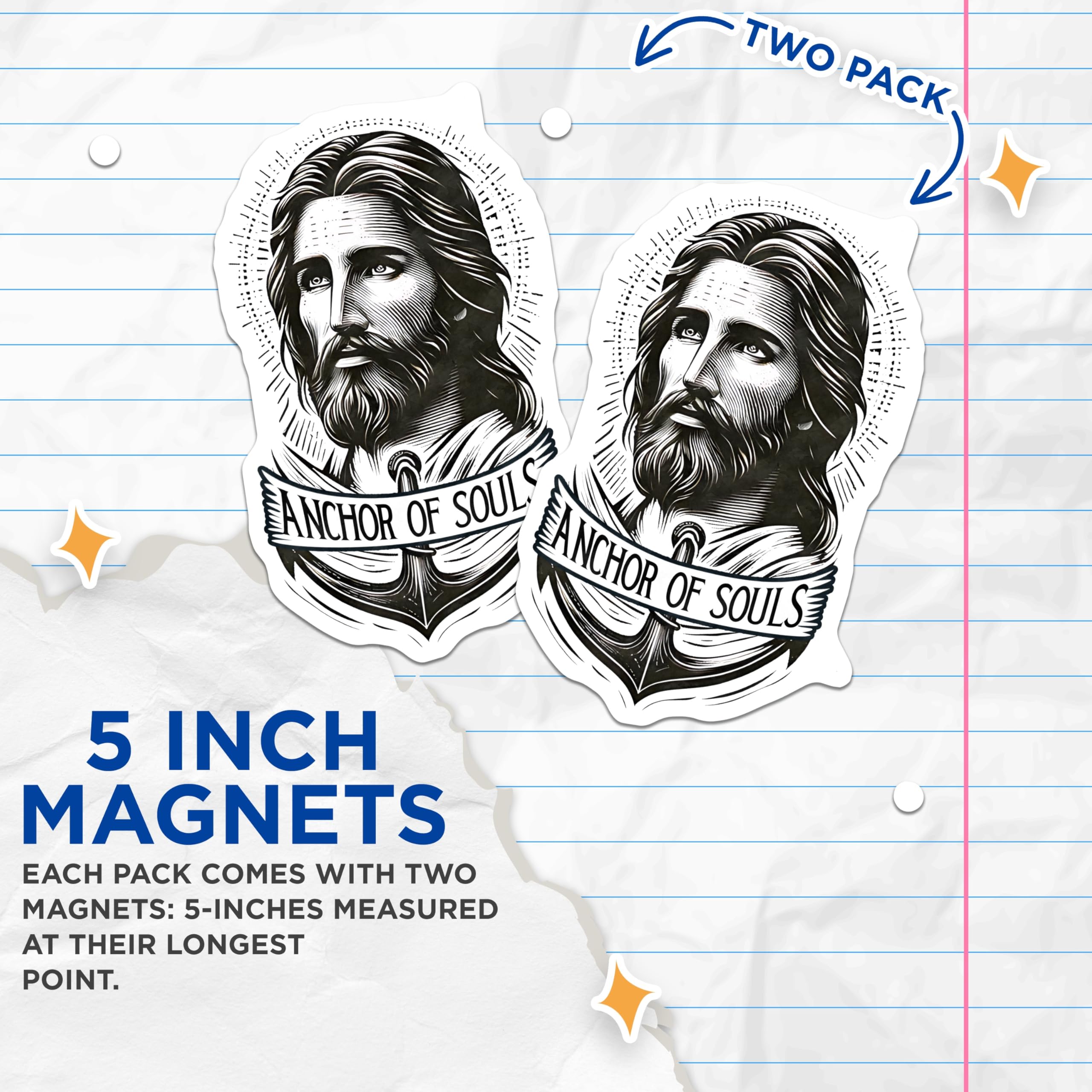 (2 Pack) Anchor of Souls Magnets - Jesus Christ Faith - Spiritual Inspiration - Christian Decor Devotional - 5 Inches On Longest Side - Thick Durable Magnet - Made in USA - MAG28237