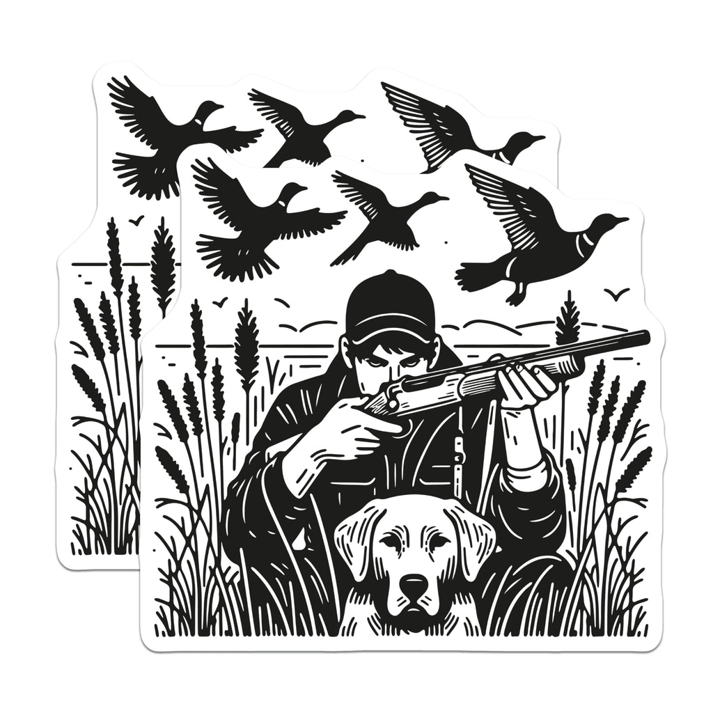 (2 Pack) Duck Hunting Waterfowl Game Magnets - Hunter Man Labrador Retriever Dog - Marshland Outdoors Wildlife Scene - 5 Inches On Longest Side - Thick Durable Magnet - Made in USA - MAG20950