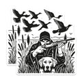 (2 Pack) Duck Hunting Waterfowl Game Magnets - Hunter Man Labrador Retriever Dog - Marshland Outdoors Wildlife Scene - 5 Inches On Longest Side - Thick Durable Magnet - Made in USA - MAG20950