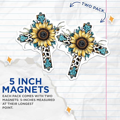 (2 Pack) Sunflower Cross Magnets Magnets - Religious Decor - Inspirational Magnet - 5" On Longest Side - Made in USA - Sticks to Refrigerators & Metal Surfaces - MAG8736