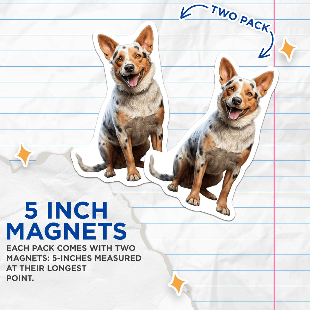 (2 Pack) Australian Shepherd Magnets - Happy Dog Lover - Merle Pet Decor - 5 Inches On Longest Side - Thick Durable Magnet - Made in USA - MAG28866
