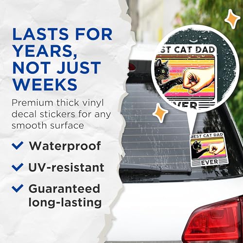 (2 Pack) Best Cat Dad Ever Stickers - Lover Gifts - Fun Dads - 5" On Longest Side - Sticks to Smooth Flat Surfaces - Made in USA - BMCS7470