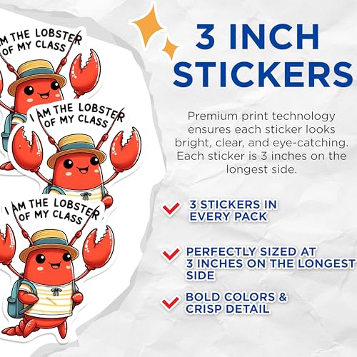 (3 Pack) Lobster Decals - Funny Animal Decal - Laptop Decal - 3 Inches On Longest Side - Easy Peel & Apply - Made in USA - 3MCS0230