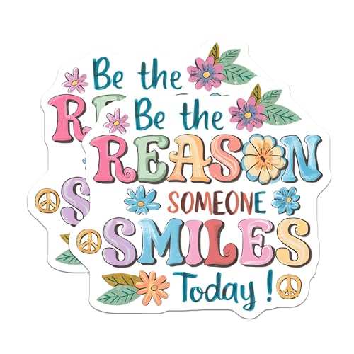 (2 Pack) Motivational Quote Stickers - Be The Reason Someone Smiles Today - 5" On Longest Side - Sticks to Smooth Flat Surfaces - Made in USA - BMCS8600 - BMCS8600