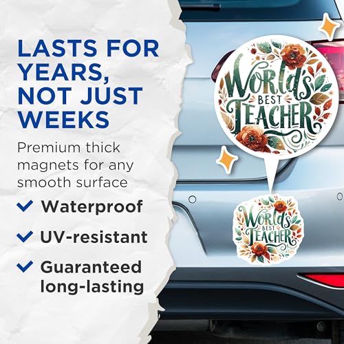 (2 Pack) World's Best Teacher Magnets - Inspirational Teacher - Appreciation Gifts for Teachers - 5" On Longest Side - for Cars, Fridges, Toolboxes - Made in USA - MAG4428