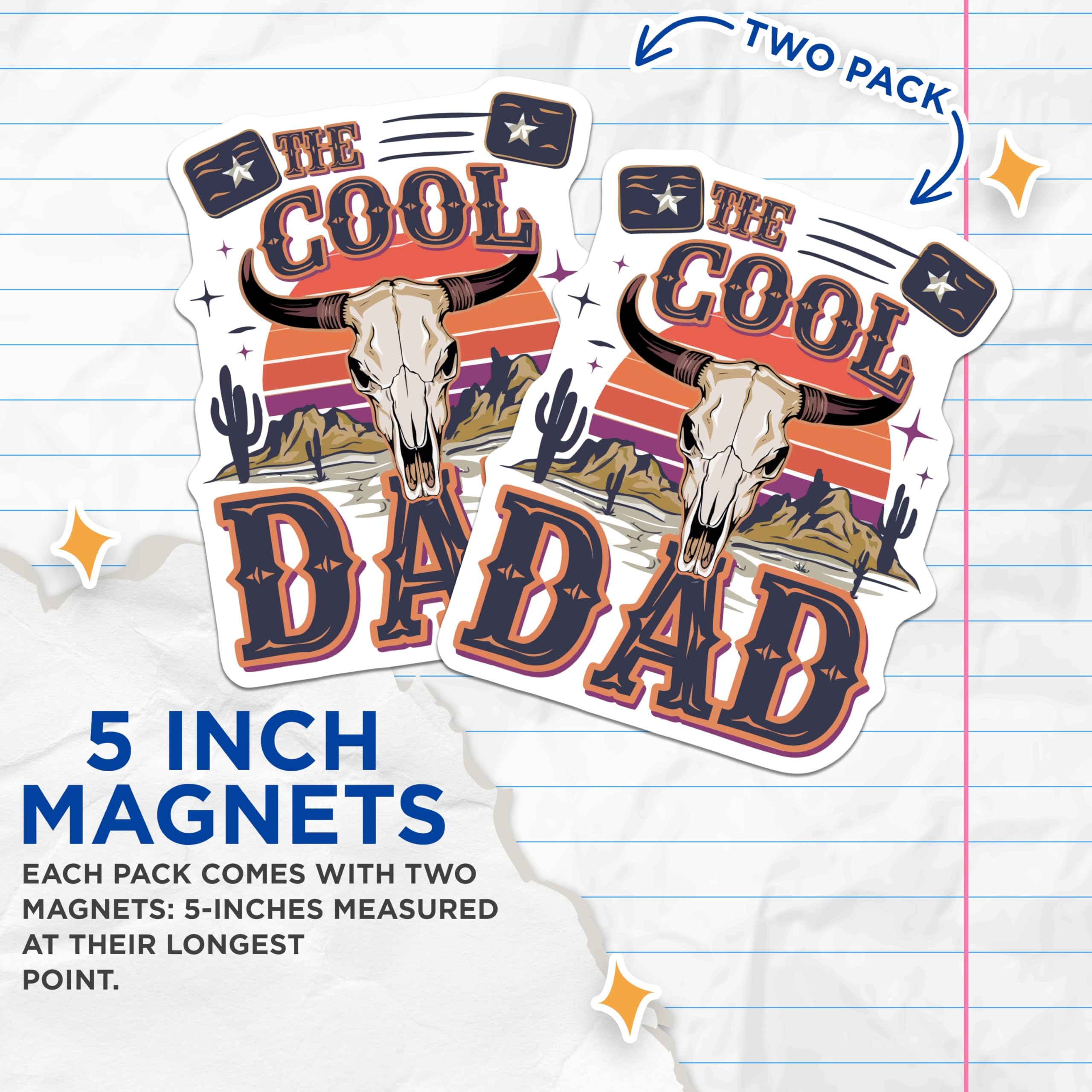 (2 Pack) Cool Dad Magnets - Bull Skull Western Decor - Father's Day Appreciation - 5 Inches On Longest Side - Thick Durable Magnet - Made in USA - MAG21856