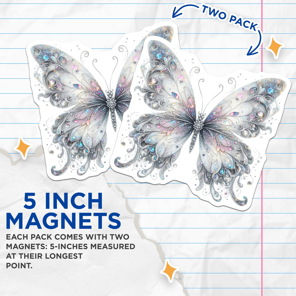 (2 Pack) Iridescent Butterfly Magnets - Sparkle Fairycore Decor - Whimsical Aesthetic - Spiritual Crystal Butterfly - 5 Inches On Longest Side - Thick Durable Magnet - Made in USA - MAG36213