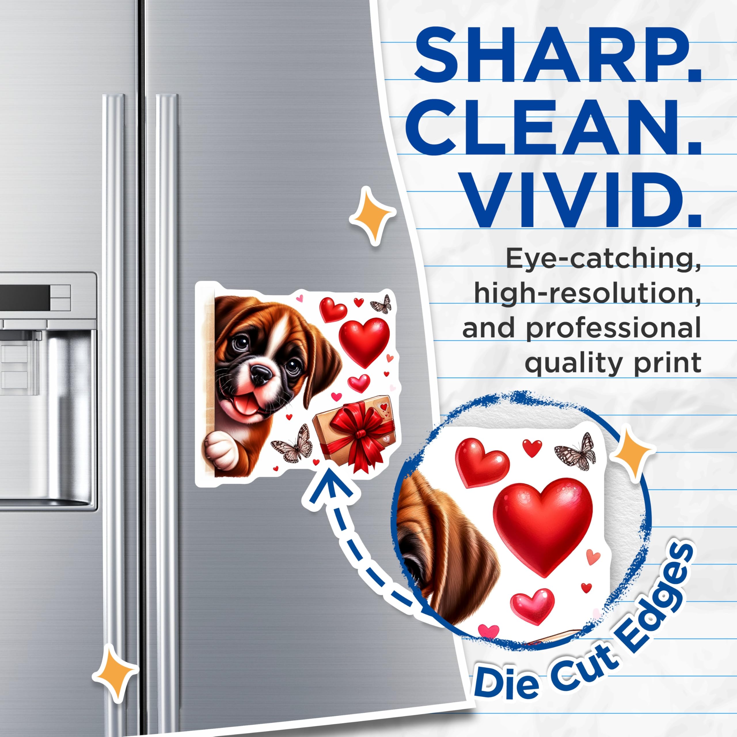 (2 Pack) Boxer Dog Magnets - Valentine Hearts - Puppy Lover Decor - 5" On Longest Side - Premium Magnet - for Cars, Refrigerators, Toolboxes, Lockers - Made in USA - MAG15446