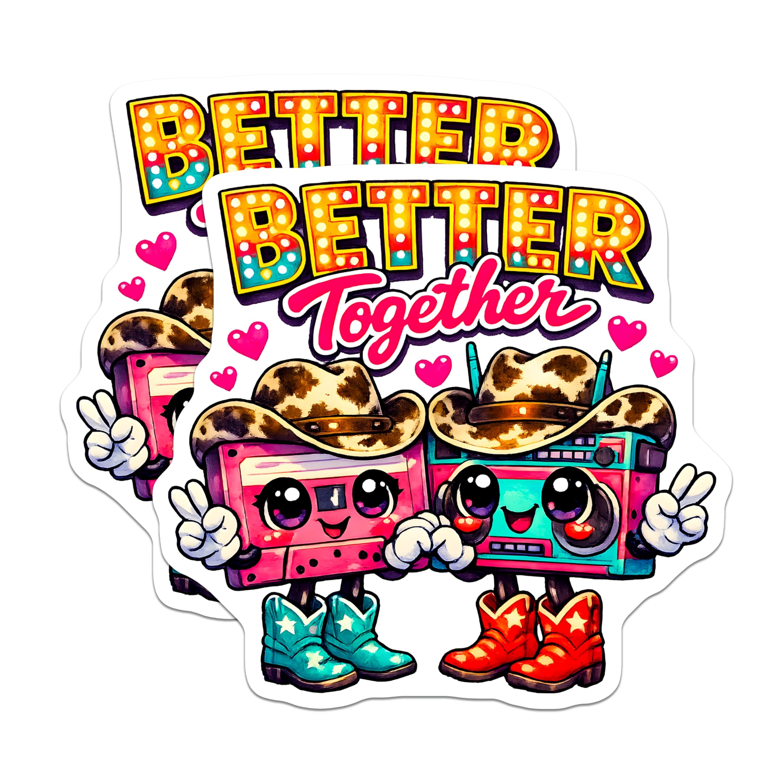 (2 Pack) Better Together Magnets - Retro Cassette Boombox - Cowboy Friendship Cute - 5 Inches On Longest Side - Thick Durable Magnet - Made in USA - MAG26887