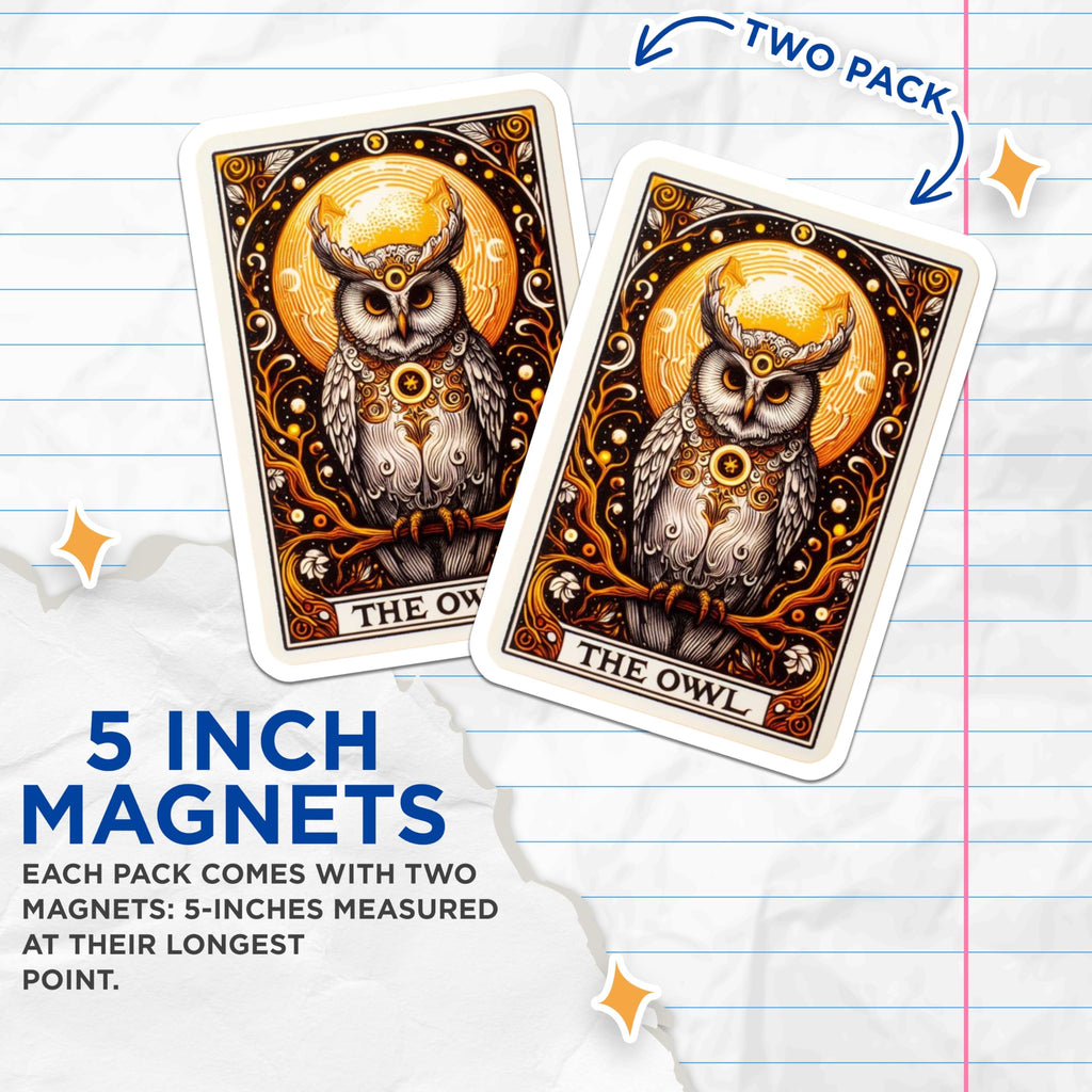 (2 Pack) Mystical Owl Magnets - Intricate Celestial Wisdom Animal Art - Bohemian Spiritual Fridge Decoration - 5 Inches On Longest Side - Thick Durable Magnet - Made in USA - MAG21759
