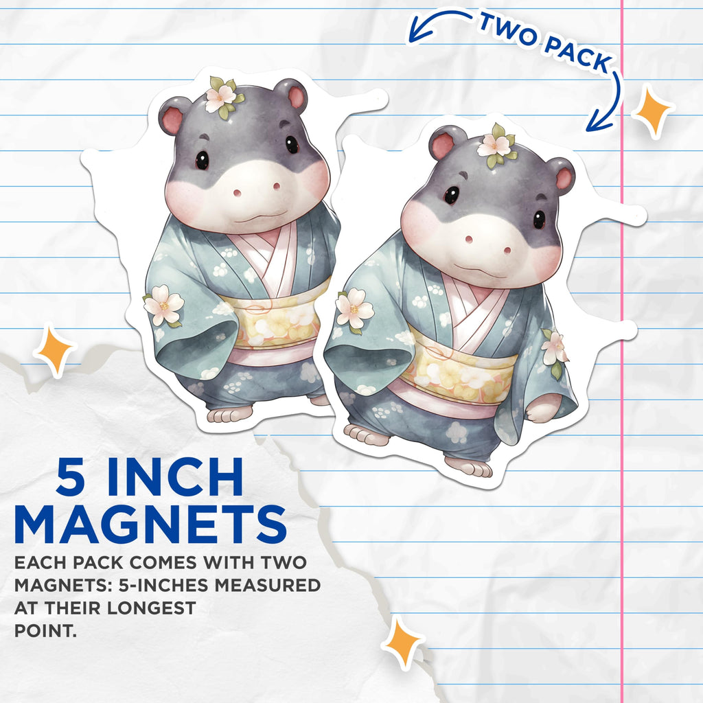 (2 Pack) Hippopotamus Magnets - Cute Animal Magnet - Kawaii Hippo Decor - 5" On Longest Side - Premium Magnet - for Cars, Refrigerators, Toolboxes, Lockers - Made in USA - MAG16839