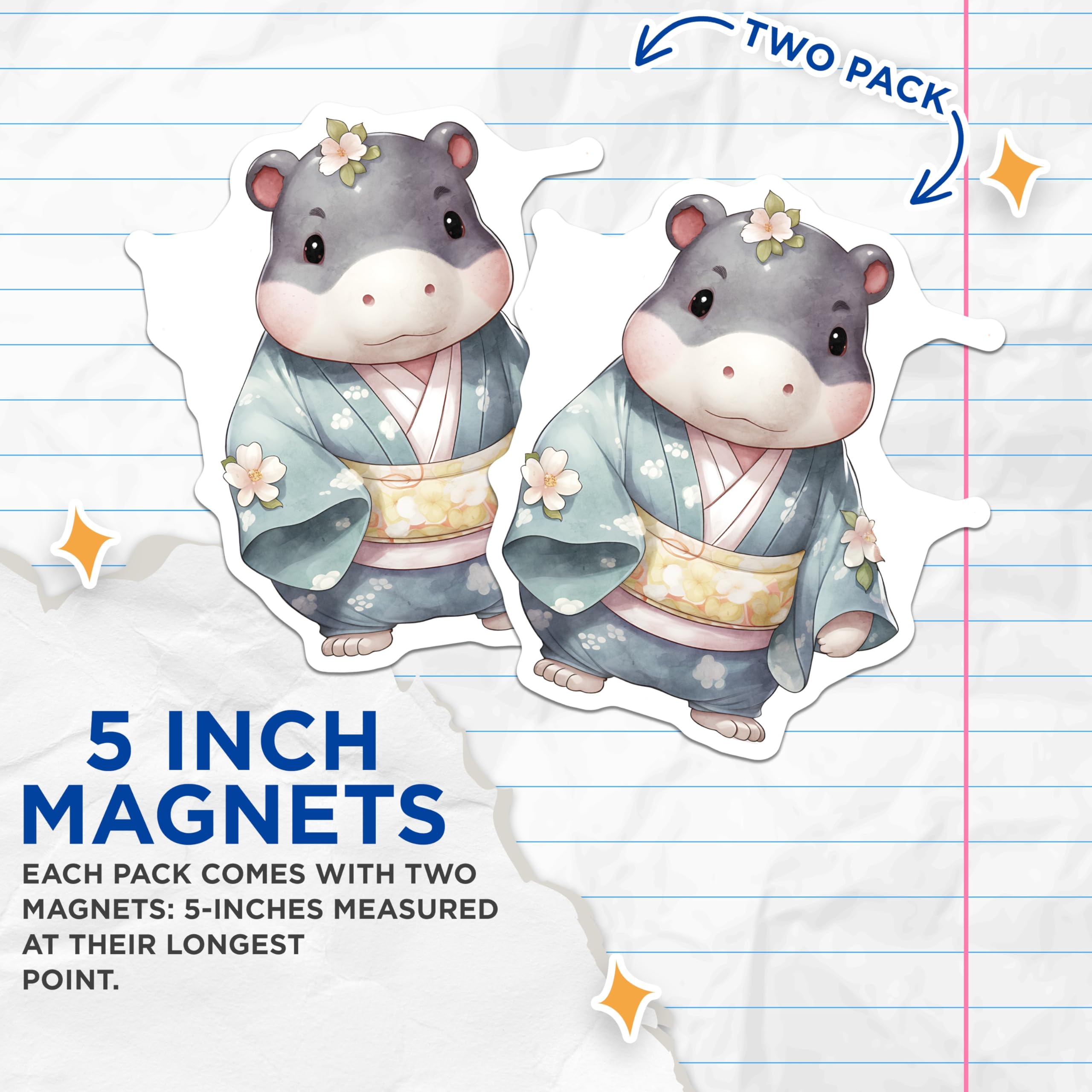(2 Pack) Hippopotamus Magnets - Cute Animal Magnet - Kawaii Hippo Decor - 5" On Longest Side - Premium Magnet - for Cars, Refrigerators, Toolboxes, Lockers - Made in USA - MAG16839