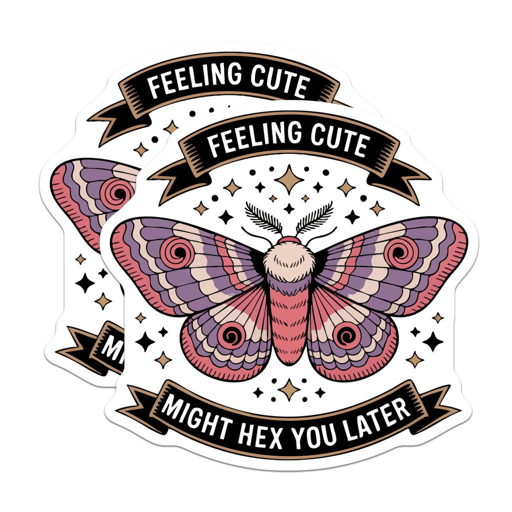 (2 Pack) Feeling Cute Moth Magnets - Might Hex You Later - Witchy Sarcasm - Occult Decor Refrigerator Magnets - 5 Inches On Longest Side - Thick Durable Magnet - Made in USA - MAG23029