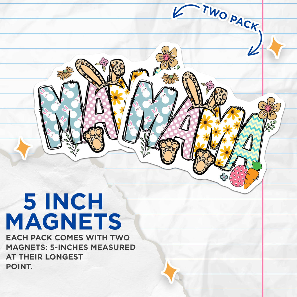 (2 Pack) Mama Easter Magnets - Leopard Print Bunny Spring Decor - Floral Cheerful Fridge Accessories - 5 Inches On Longest Side - Thick Durable Magnet - Made in USA - MAG20242