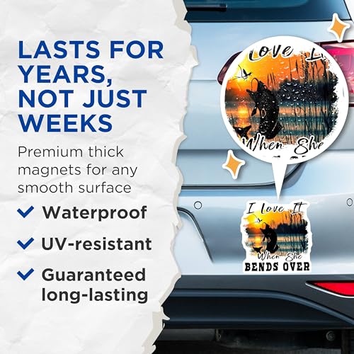 (2 Pack) I Love It When She Bends Over Magnets - Funny Quote Magnet - Fishing Decor Magnet - 5" On Longest Side - for Cars, Fridges, Toolboxes - Made in USA - MAG5632