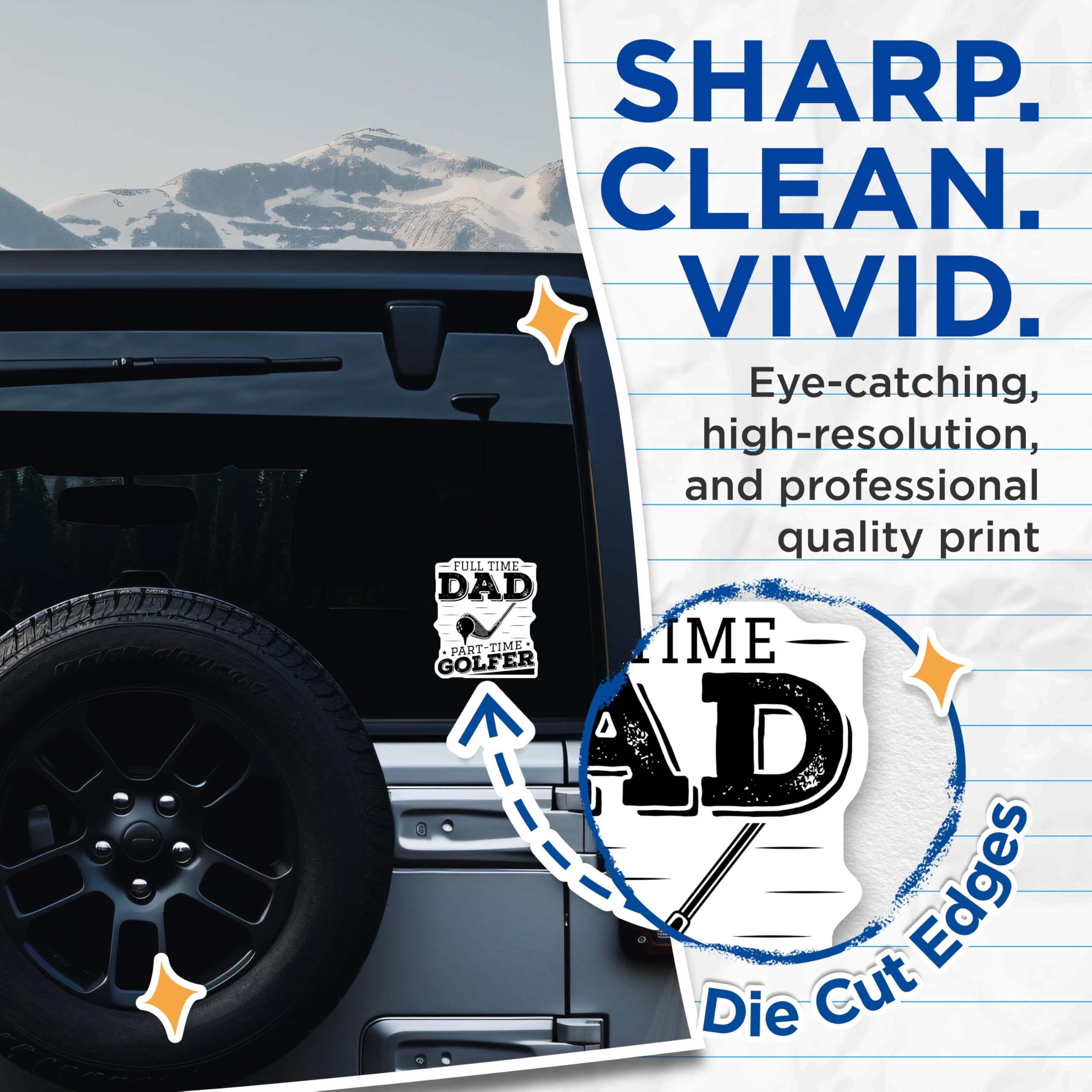 (2 Pack) Full Time Dad Stickers - Part-Time Golfer Stickers - Golf Dad Stickers - 5" On Longest Side - Sticks to Smooth Flat Surfaces - Made in USA - BMCS4152
