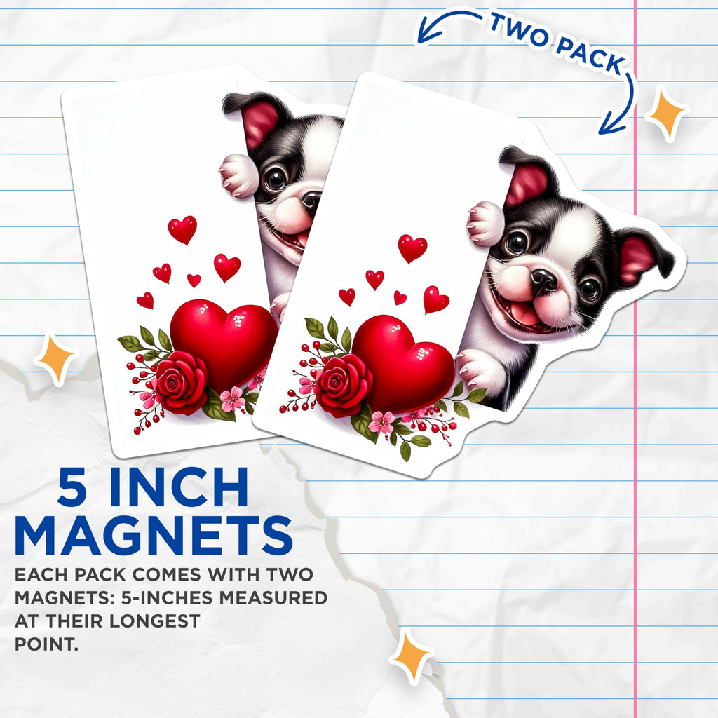(2 Pack) Boston Terrier Magnets - Puppy Love Decor - Valentine's Day Refrigerator Magnets - 5" On Longest Side - Premium Magnet - for Cars, Refrigerators, Toolboxes, Lockers - Made in USA - MAG14976