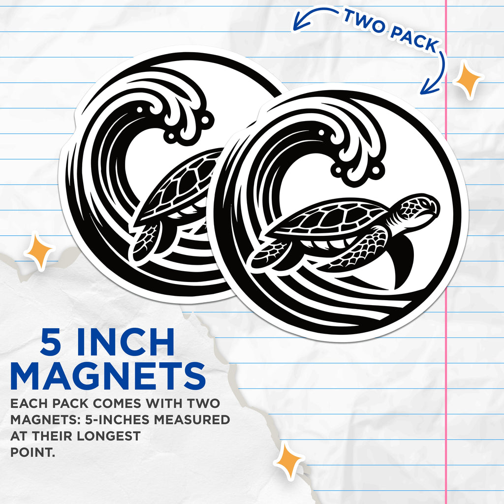 (2 Pack) Sea Turtle Wave Magnets - Ocean Life Decor - Coastal Kitchen Refrigerator Magnets for Ocean Lovers - 5 Inches On Longest Side - Thick Durable Magnet - Made in USA - MAG38881