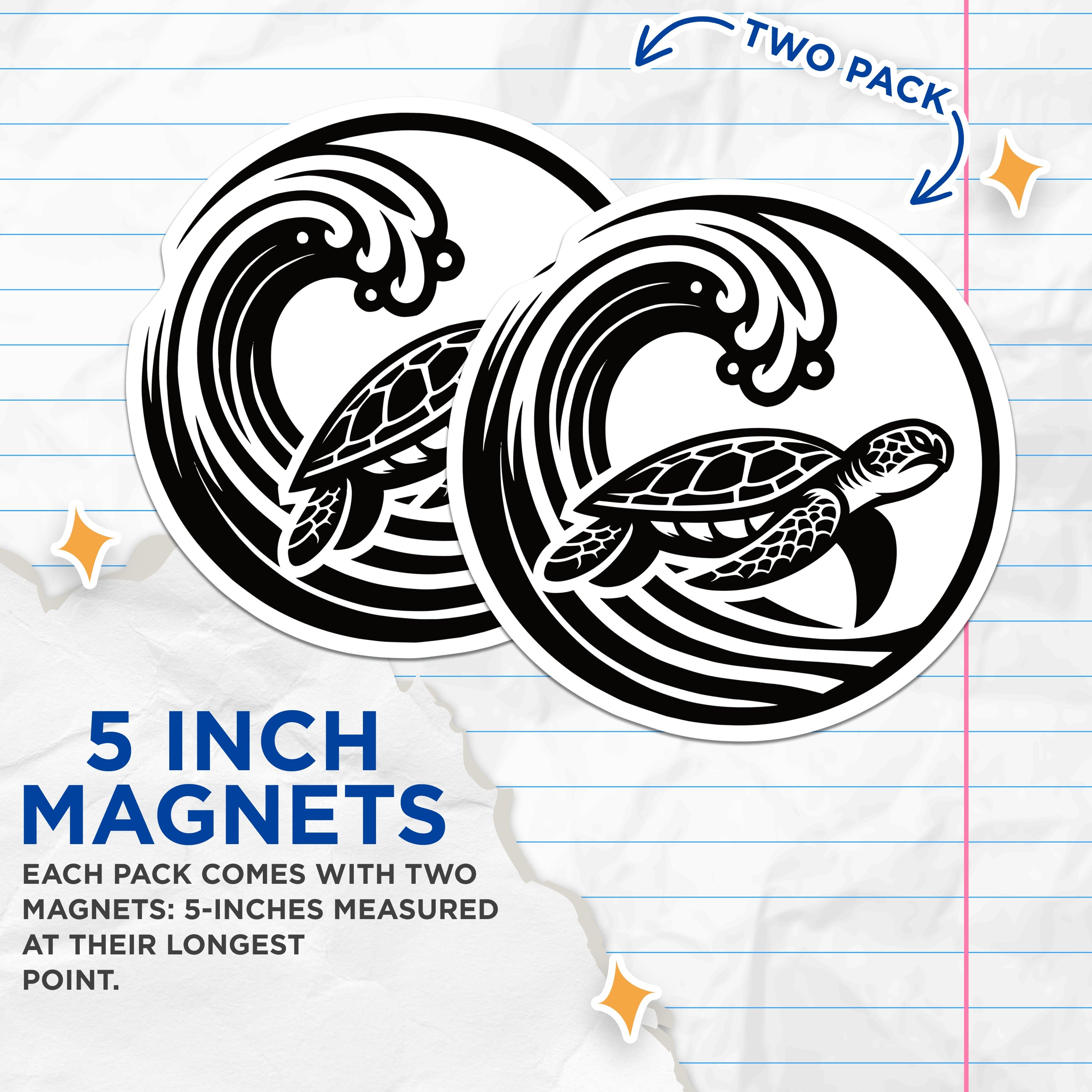 (2 Pack) Sea Turtle Wave Magnets - Ocean Life Decor - Coastal Kitchen Refrigerator Magnets for Ocean Lovers - 5 Inches On Longest Side - Thick Durable Magnet - Made in USA - MAG38881