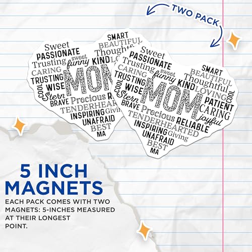(2 Pack) Mom Word Art Magnets - Heart Shaped Mom Words - Inspirational Mother's Day Decor - 5" On Longest Side - for Cars, Fridges, Toolboxes - Made in USA - MAG7185