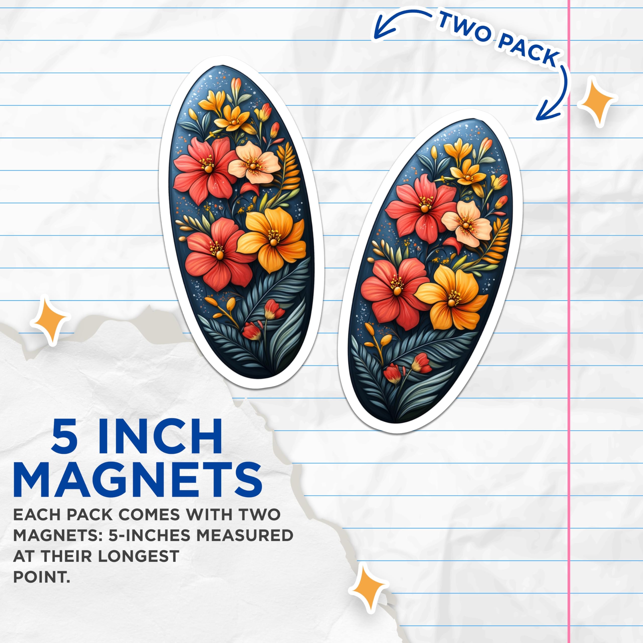 (2 Pack) Tropical Floral Magnets - Vibrant Botanical Fridge Decor - Exotic Flower Kitchen Accessory - 5 Inches On Longest Side - Thick Durable Magnet - Made in USA - MAG29589