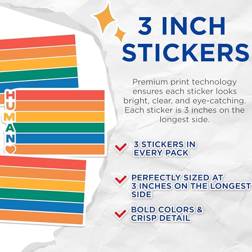 (3 Pack) Human with Heart Decals - Colorful Pride - Equality Laptop Decals - 3 Inches On Longest Side - Easy Peel & Apply - Made in USA - 3MCS0572