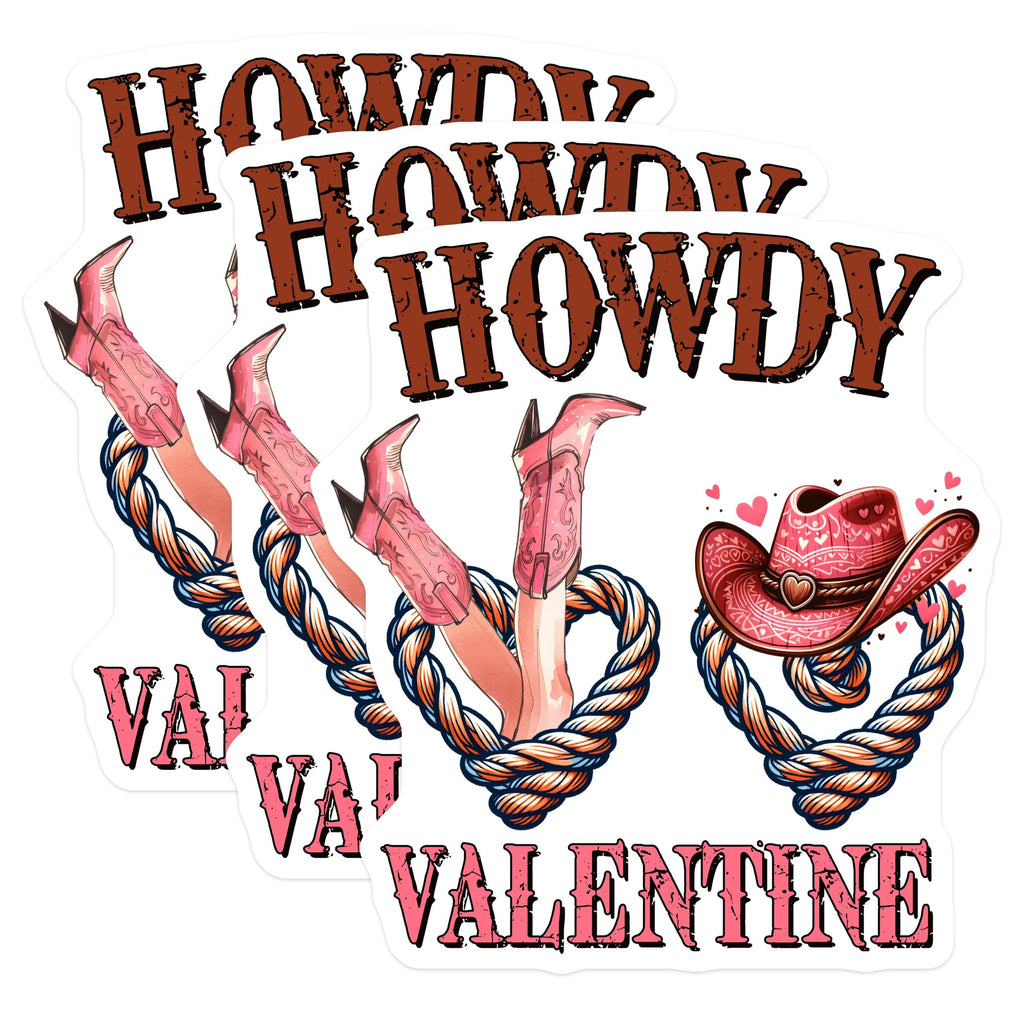 (3 Pack) Howdy Valentine Decals - Cowboy Boots - Country Valentine - 3 Inches On Longest Side - Easy Peel & Apply - Made in USA - 3MCS1914