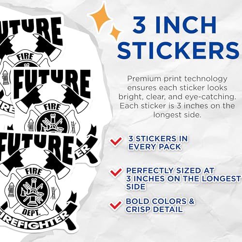 (3 Pack) Future Firefighter Decals - Fire Department - Firefighter Symbol - 3 Inches On Longest Side - Easy Peel & Apply - Made in USA - 3MCS7561