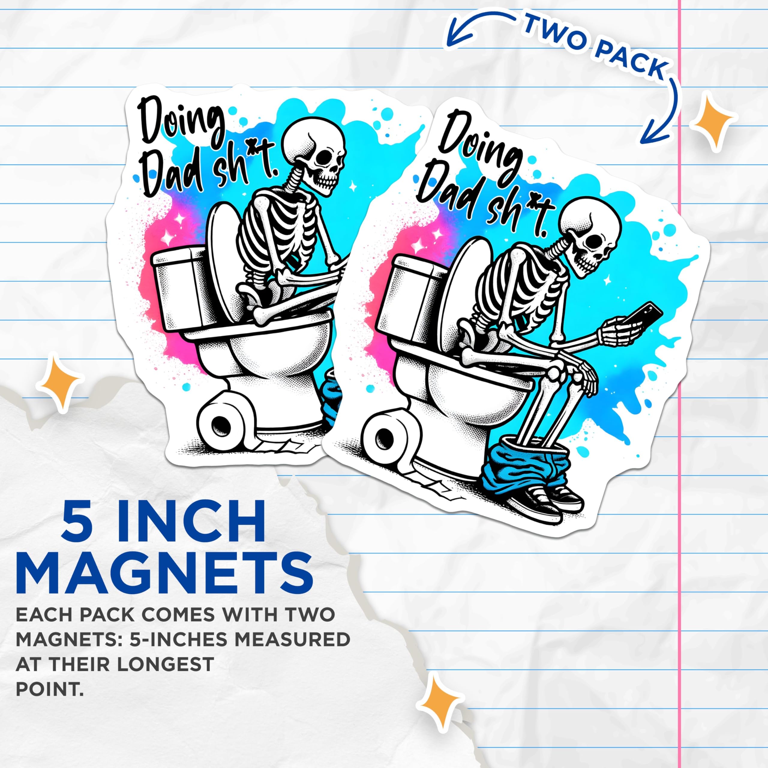 (2 Pack) Doing Dad Stuff Magnets - Funny Skeleton Fun - Bathroom Decor - 5" On Longest Side - for Cars, Fridges, Toolboxes - Made in USA - MAG7460