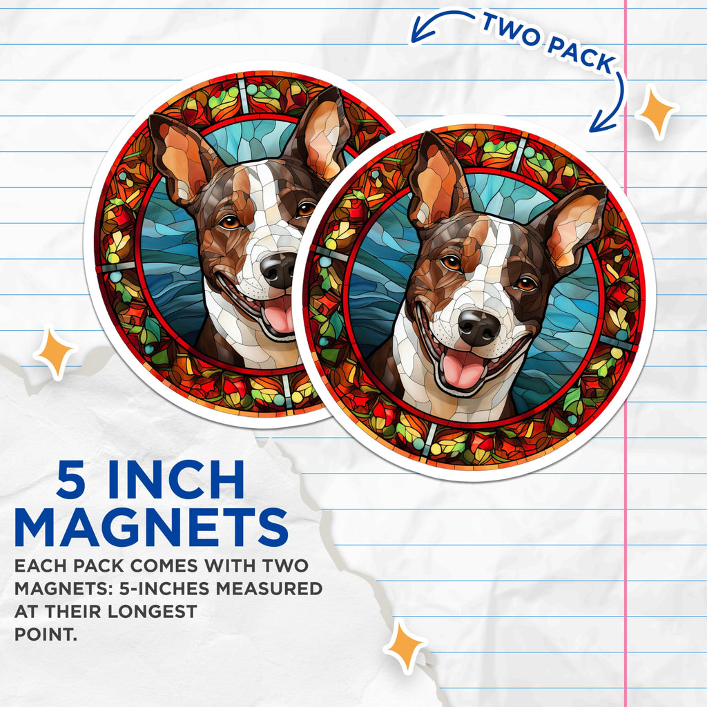 (2 Pack) Stained Glass Dog Magnets - Pitbull Amstaff Art - Happy Dog Home Decor - 5 Inches On Longest Side - Thick Durable Magnet - Made in USA - MAG27699