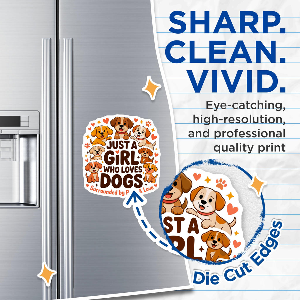(2 Pack) Girl Who Loves Dogs Magnets - Cute Puppy Design - Dog Mom Refrigerator Decor - Pet Owner Accessory - 5 Inches On Longest Side - Thick Durable Magnet - Made in USA - MAG29239
