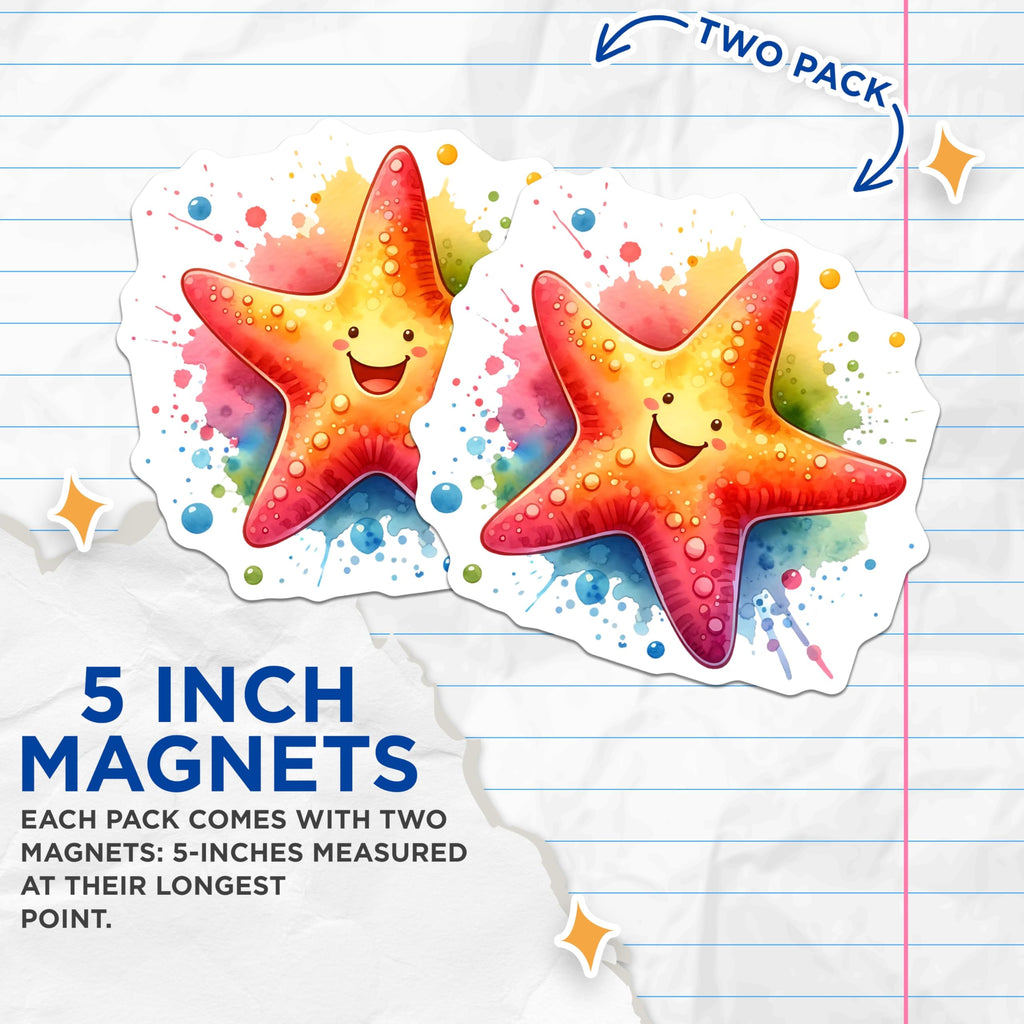 (2 Pack) Starfish Magnets - Sea Star Home Decor - Cute Starfish Art - 5" On Longest Side - Premium Magnet - for Cars, Refrigerators, Toolboxes, Lockers - Made in USA - MAG14374